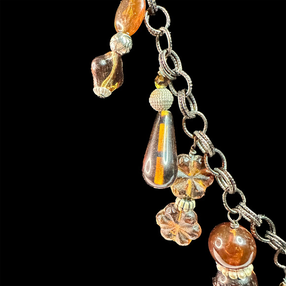 Neat Amber Glass Charm Necklace See each set of Beads...Unusual Chain, too. - Picture 4 of 5